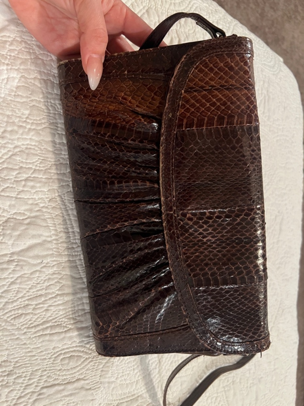 J.Renee snakeskin leather clutch, vintage  brown envelope style